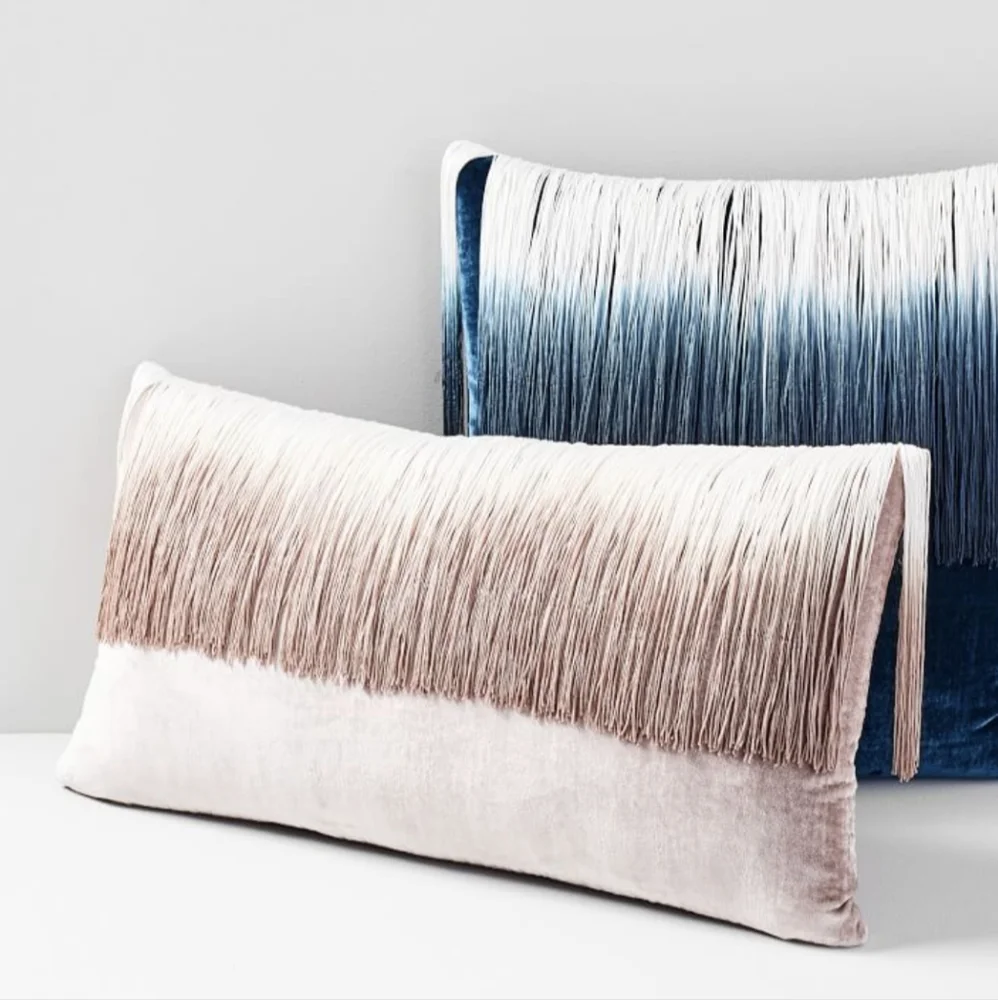 NWT WEST ELM Lush Velvet Tassel Fringe Pillow Cover & Insert